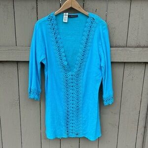 La Blanca Turquoise Crochet-Trim Swim Coverup
